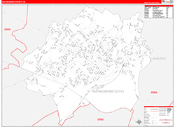 Waynesboro County, VA Wall Map Zip Code Red Line Style 2026