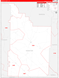 Webster County, GA Wall Map Zip Code Red Line Style 2024