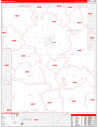 Webster County, IA Wall Map Zip Code Red Line Style 2024