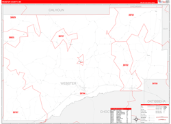 Webster County, MS Wall Map Zip Code Red Line Style 2024
