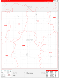 Webster County, NE Wall Map Zip Code Red Line Style 2023