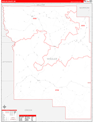 Wheeler County, OR Wall Map Zip Code Red Line Style 2026