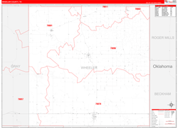 Wheeler County, TX Wall Map Zip Code Red Line Style 2024