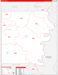 White County, IL Wall Map Zip Code Red Line Style 2024