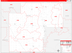 White County, IN Wall Map Zip Code Red Line Style 2024