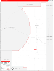 Wibaux County, MT Wall Map Zip Code Red Line Style 2024