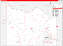 Wichita County, TX Wall Map Zip Code Red Line Style 2024