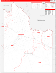 Wilbarger County, TX Wall Map Zip Code Red Line Style 2024