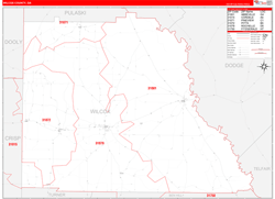 Wilcox County, GA Wall Map Zip Code Red Line Style 2024
