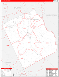 Wilkinson County, GA Wall Map Zip Code Red Line Style 2026