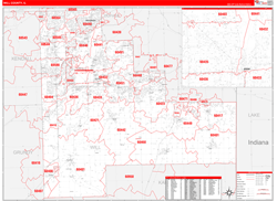 Will County, IL Wall Map Zip Code Red Line Style 2024