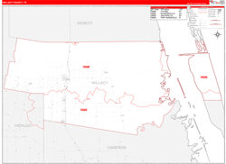Willacy County, TX Wall Map Zip Code Red Line Style 2024