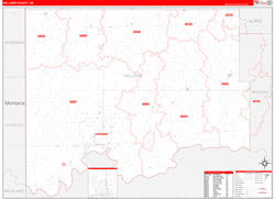 Williams County, ND Wall Map Zip Code Red Line Style 2023