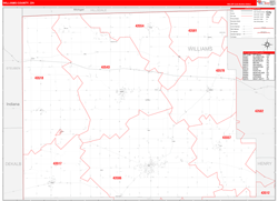 Williams County, OH Wall Map Zip Code Red Line Style 2024