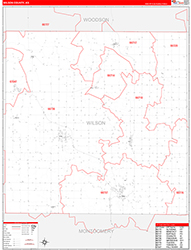 Wilson County, KS Wall Map Zip Code Red Line Style 2026