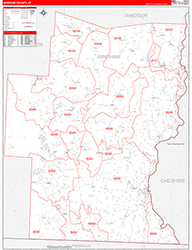 Windham County, VT Wall Map Zip Code Red Line Style 2026