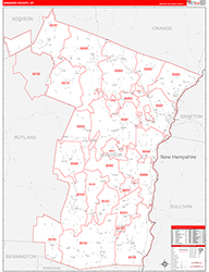 Windsor County, VT Wall Map Zip Code Red Line Style 2026