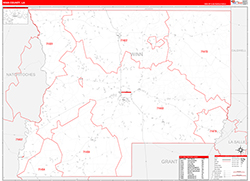 WinnParish (County), LA Wall Map Zip Code Red Line Style 2026