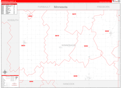 Winnebago County, IA Wall Map Zip Code Red Line Style 2024