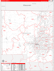 Winnebago County, IL Wall Map Zip Code Red Line Style 2026