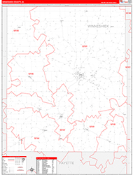 Winneshiek County, IA Wall Map Zip Code Red Line Style 2026