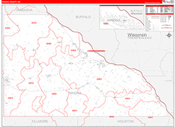 Winona County, MN Wall Map Zip Code Red Line Style 2026