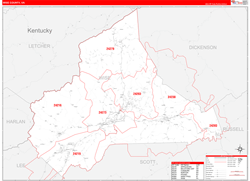 Wise County, VA Wall Map Zip Code Red Line Style 2024