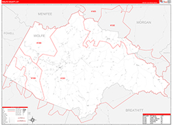 Wolfe County, KY Wall Map Zip Code Red Line Style 2026