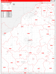 Wood County, OH Wall Map Zip Code Red Line Style 2024