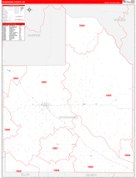 Woodward County, OK Wall Map Zip Code Red Line Style 2024