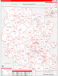 Worcester County, MA Wall Map Zip Code Red Line Style 2026