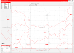 Worth County, IA Wall Map Zip Code Red Line Style 2024