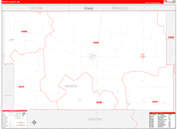 Worth County, MO Wall Map Zip Code Red Line Style 2024