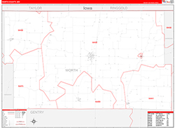 Worth County, MO Wall Map Zip Code Red Line Style 2026