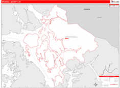 WrangellBorough (County), AK Wall Map Zip Code Red Line Style 2024