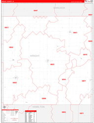 Wright County, IA Wall Map Zip Code Red Line Style 2024
