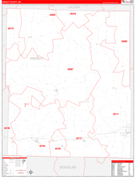 Wright County, MO Wall Map Zip Code Red Line Style 2024