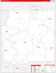 Wyandot County, OH Wall Map Zip Code Red Line Style 2024