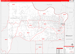 Wyandotte County, KS Wall Map Zip Code Red Line Style 2026