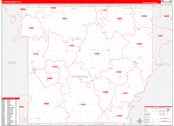 Wyoming County, NY Wall Map Zip Code Red Line Style 2024
