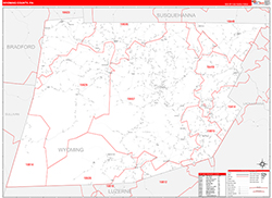 Wyoming County, PA Wall Map Zip Code Red Line Style 2026