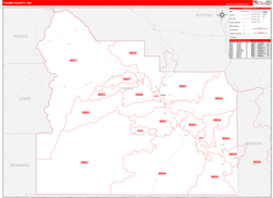 Yakima County, WA Wall Map Zip Code Red Line Style 2024