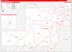 Yamhill County, OR Wall Map Zip Code Red Line Style 2026