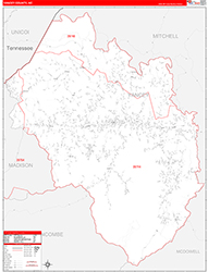 Yancey County, NC Wall Map Zip Code Red Line Style 2026