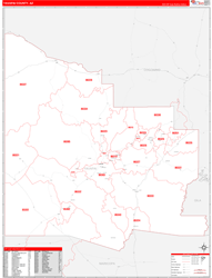 Yavapai County, AZ Wall Map Zip Code Red Line Style 2024