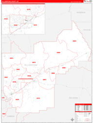 Yellowstone County, MT Wall Map Zip Code Red Line Style 2023