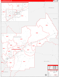 Yellowstone County, MT Wall Map Zip Code Red Line Style 2026