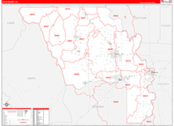 Yolo County, CA Wall Map Zip Code Red Line Style 2026