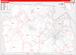 York County, SC Wall Map Zip Code Red Line Style 2026