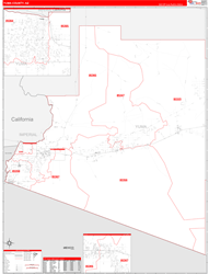 Yuma County, AZ Wall Map Zip Code Red Line Style 2024